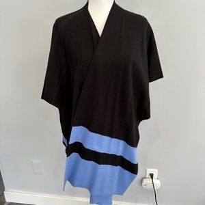 Per Se black wool wrap/cape; royal blue stripes at bottom. S/M - NEW beautiful!
